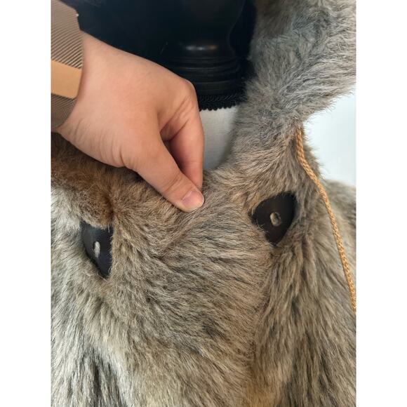 Vintage Faux Fur Taupe Brown Toggle Button Hooded Coat - Picture 9 of 12